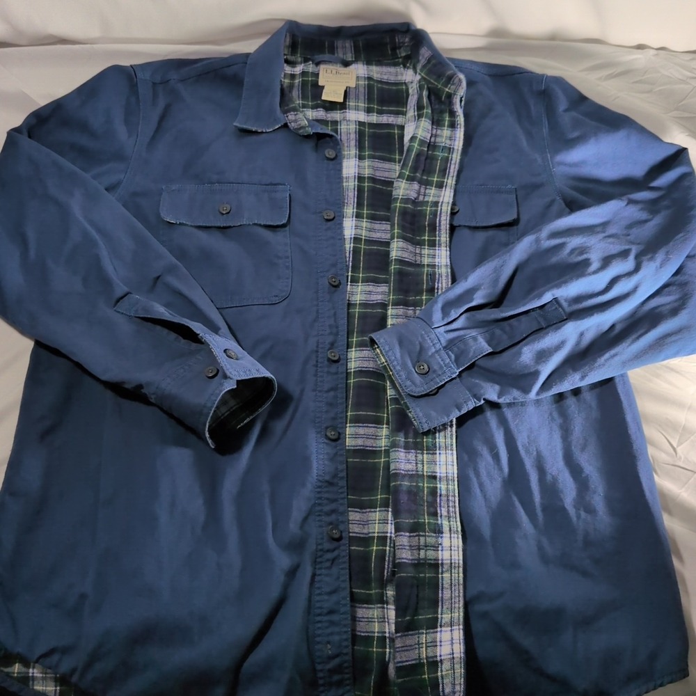Mens LL Bean Flannel Lined Button Up Shirt Shacket Sz L Reg Traditional Fit